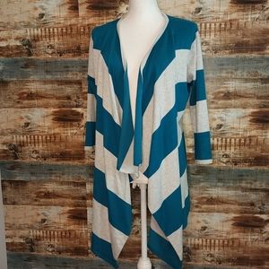 Lyn teal and white striped cardigan M